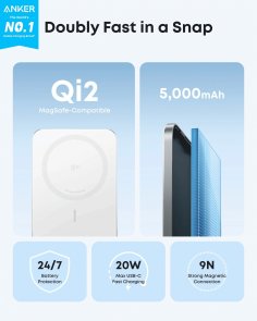 Батарея універсальна Anker Nano 5000mAh, 1xType-C, 20W, Qi2 15W, White