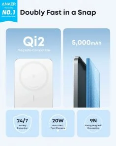 Фото: Батарея універсальна Anker Nano MagGo Slim 5000mAh 20W Qi2 15W White (A1665H21) № 4 | KTC