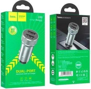 Автомобільний зарядний пристрій Hoco Z49 Level dual port 12W Metal Gray (6931474795618)