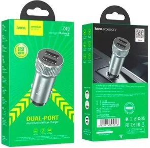 Фото: Автомобільний зарядний пристрій Hoco Z49 Level dual port 12W Metal Gray (6931474795618) № 4 | KTC