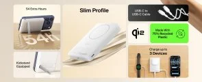 Фото: Батарея універсальна Belkin BoostCharge Slim Magnetic 10000mAh 30W Qi2 15W with Kickstad White (BPD016HQWH) № 7 | KTC