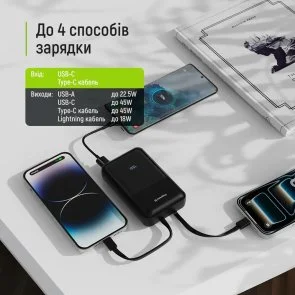 Фото: Батарея універсальна ColorWay DigiPower 20000mAh 45W Built-in Cable Type-C/Lightning (CW-PB200LP04BK) № 11 | KTC