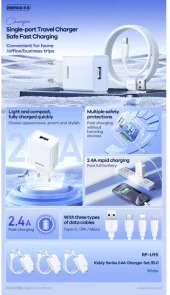Фото: Зарядний пристрій Remax Kiddy Series 12W White with AM/Lightning (6954851218180) № 3 | KTC