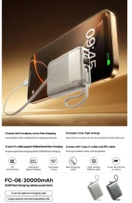 Фото: Батарея універсальна Remax FC-06 20000mAh 22.5W Grey built-in Cable (6954851238874) № 3 | KTC