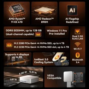Фото: Персональний комп'ютер GEEKOM A9 Max (GMA9MAXAI9HX470-321T-EU) - AMD Ryzen AI 9 HX 470 / 32 ГБ DDR5 / PCI-E SSD 1 ТБ / AMD / Radeon Graphics, UMA / 120 Вт № 3 | KTC