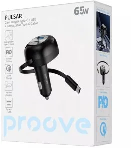 Фото: Автомобільний зарядний пристрій Proove Hammer Retractable Cable 65W Black (CCPR65110001) № 3 | KTC