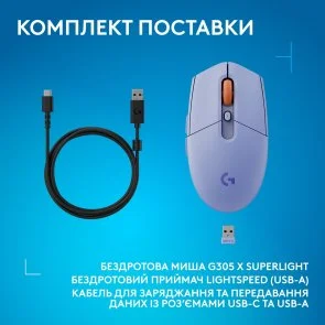 Фото: Миша Logitech G305 X SUPERLIGHT Wireless/BT Lilac (910-007755) № 13 | KTC