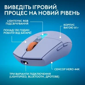 Фото: Миша Logitech G305 X SUPERLIGHT Wireless/BT Lilac (910-007755) № 3 | KTC