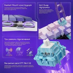Фото: Клавіатура Proove Gaming Rampage WL/BT/USB Gradient Purple/White (WKRM00022419) № 10 | KTC