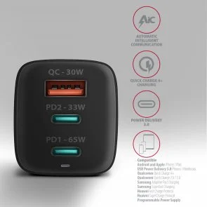 Фото: Зарядний пристрій Axagon ACU-DPQ65 PD QC3.0 GaN 65W Black № 5 | KTC