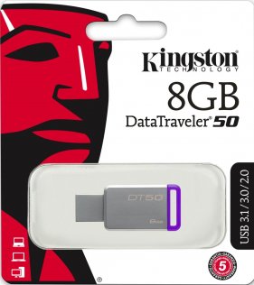 Флешка USB Kingston DT 50 8 ГБ (DT50/8GB) срібляста/фіолетова