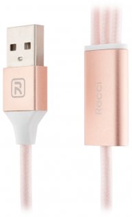 Кабель USB Recci RCS-H120 Delicate AM / microUSB+2xLightning 1.2м рожевий