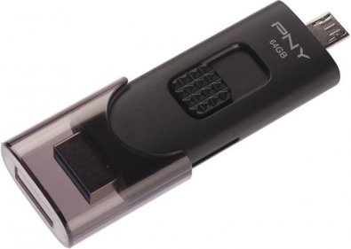 Флешка USB PNY Duo-Link For Android 64 ГБ (FD64GOTGX30K-EF) чорна