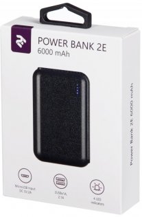 Батарея універсальна 2E Power Bank 6000mAh 2xUSB Black (2E-PB602B-BLACK)