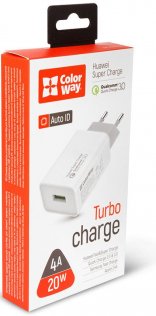 Зарядний пристрій ColorWay 1xUSB Quick Charge 3.0 4A 20W White (CW-CHS014Q-WT)