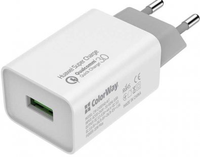 Зарядний пристрій ColorWay 1USB Huawei Super Charge/Quick Charge 3.0 20W White (CW-CHS014Q-WT-CBU)