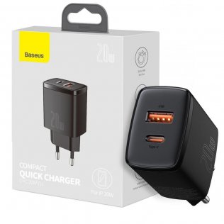 Зарядний пристрій Baseus Compact Quick Charger 20W EU Black (CCXJ-B01)