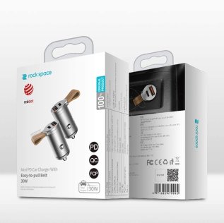 Зарядний пристрій Rock Space Mini Pd Charger with Easy to-pull belt 30W Silver (RCC0153)