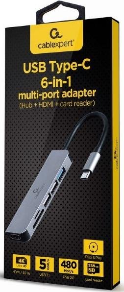 USB-хаб Cablexpert 6in1 Grey (A-CM-COMBO6-02)