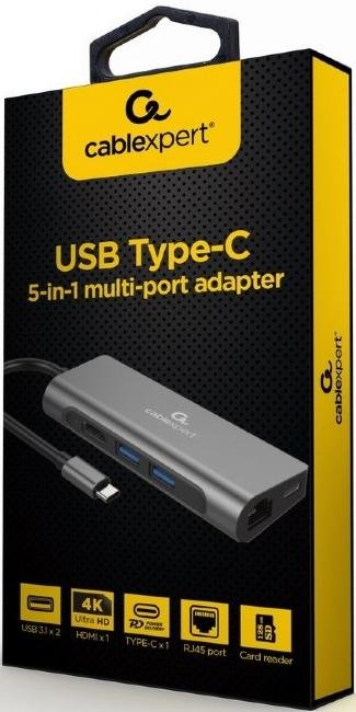 USB-хаб Cablexpert Type-C 5in1 Gray (A-CM-COMBO5-05)