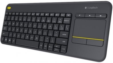 Клавіатура Logitech K400 Plus Wireless Touch чорна вигляд збоку