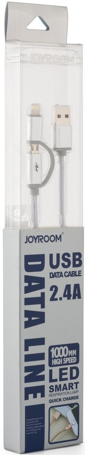 Кабель USB JoyRoom Iron knight LED JR-S503LM AM / Lightning+Micro USB 1 м сріблястий