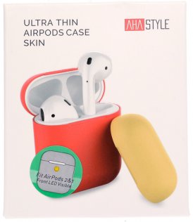 for Airpods 1/2 AHAStyle with wire - Silicone Case Red/Yellow