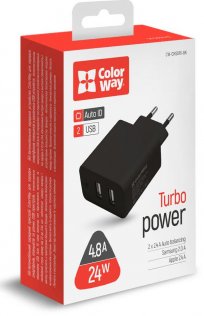 Зарядний пристрій ColorWay Auto ID 2USB 4.8A 24W Black (CW-CHS016-BK)