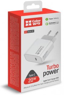 Зарядний пристрій ColorWay Power Delivery Port V2 Type-C 20W White (CW-CHS026PD-WT)