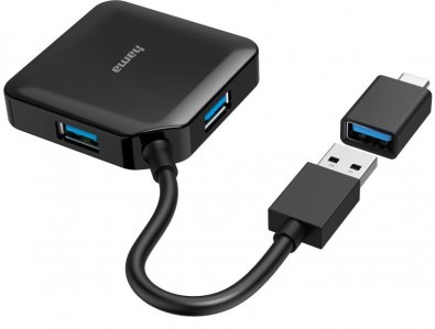 USB-хаб Hama USB Hub 4 Ports USB 3.2 Gen 1 Black (00200116)