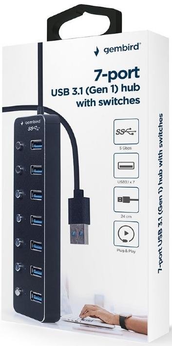 USB-хаб Gembird 7-port USB 3.1 Black (UHB-U3P7P-01)