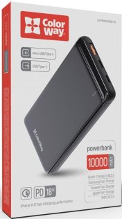 Батарея універсальна ColorWay CW-PB100LPG3BK-PD 10000mAh 18W Black