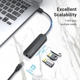 USB-хаб Vention 3-Port USB 3.0 Hub with Gigabit Ethernet Adapter (CHNBB)