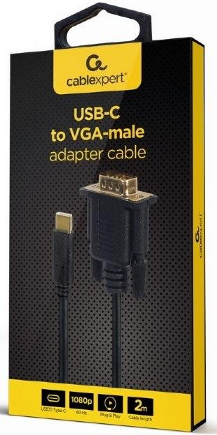 Перехідник Cablexpert 60Hz Type-C / VGA Black 2m (A-CM-VGAM-01)