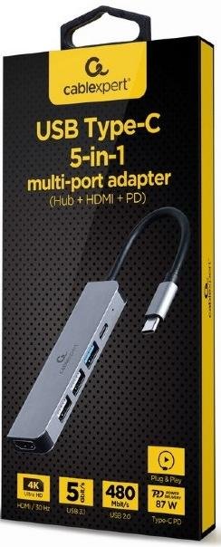 USB-хаб Cablexpert USB Type-C 5-in-1 multi-port adapter Grey (A-CM-COMBO5-03)