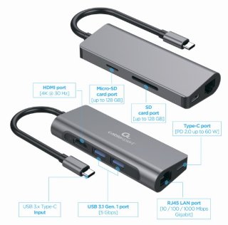 USB-хаб Cablexpert Type-C 5in1 Gray (A-CM-COMBO5-05)