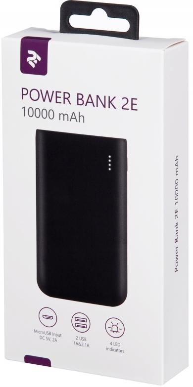 Батарея універсальна 2E Power Bank 10000mAh 2xUSB Black (2E-PB1018A-BLACK)