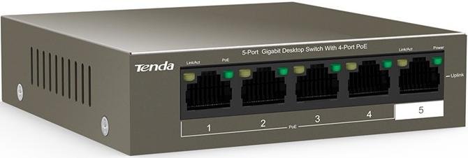 Switch, 5 ports, Tenda TEG1105P-4-63W 5xLAN(10/100/1000), PoE