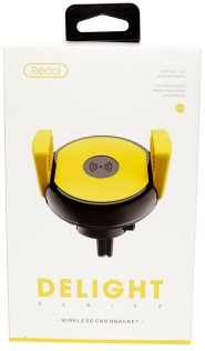 Тримач автомобільний + бездротовий зарядний пристрій Recci RUC-G1 Yellow