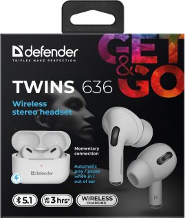 Гарнітура Defender Twins 636 Pro TWS White (63636)