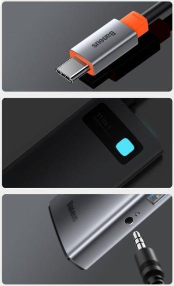 USB-хаб Baseus Metal Gleam Series 11in1 Gray (CAHUB-CT0G)