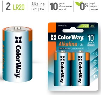 Батарейка ColorWay Alkaline Power LR20 D BL/2 (CW-BALR20-2BL)