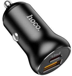 Автомобільний зарядний пристрій Hoco NZ5 Smooth road PD30W QC3 Black with Type-C / Lightning Black (34968)