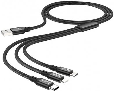 Кабель Hoco X14 3in1 AM / Type-C / Micro USB / Lightning 1m Black (Hoco X14 3in1 Black)