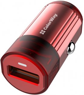 Зарядний пристрій ColorWay 1USB Quick Charge 3.0 Red (CW-CHA012Q-RD)