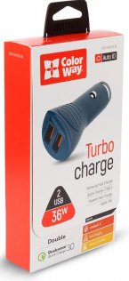  Зарядний пристрій ColorWay 2xUSB Quick Charge 3.0 36W Blue (CW-CHA011Q-BL)