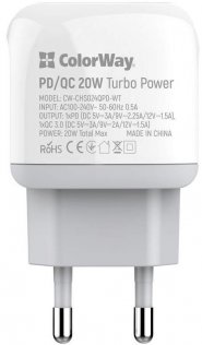 Зарядний пристрій ColorWay CW-CHS024QPD-WT White