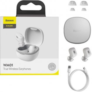Гарнітура вакуумна Baseus Encok WM01 TWS Bluetooth, White