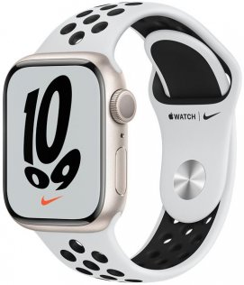 Смарт годинник Apple Watch Nike Series 7 GPS 41mm Starlight Aluminium Case with Pure Platinum/Black (MKN33)