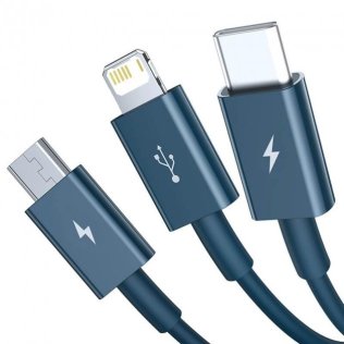Кабель Baseus Superior AM / Micro USB / Type-C / Lightning 1.5m Blue (CAMLTYS-03)